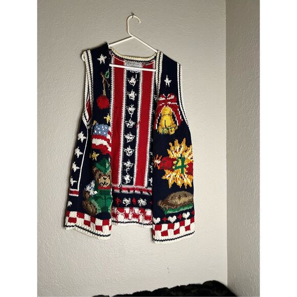Signature By Northern Isles American 4th Of July Hand Knit Sweater Vest M - Picture 1 of 8